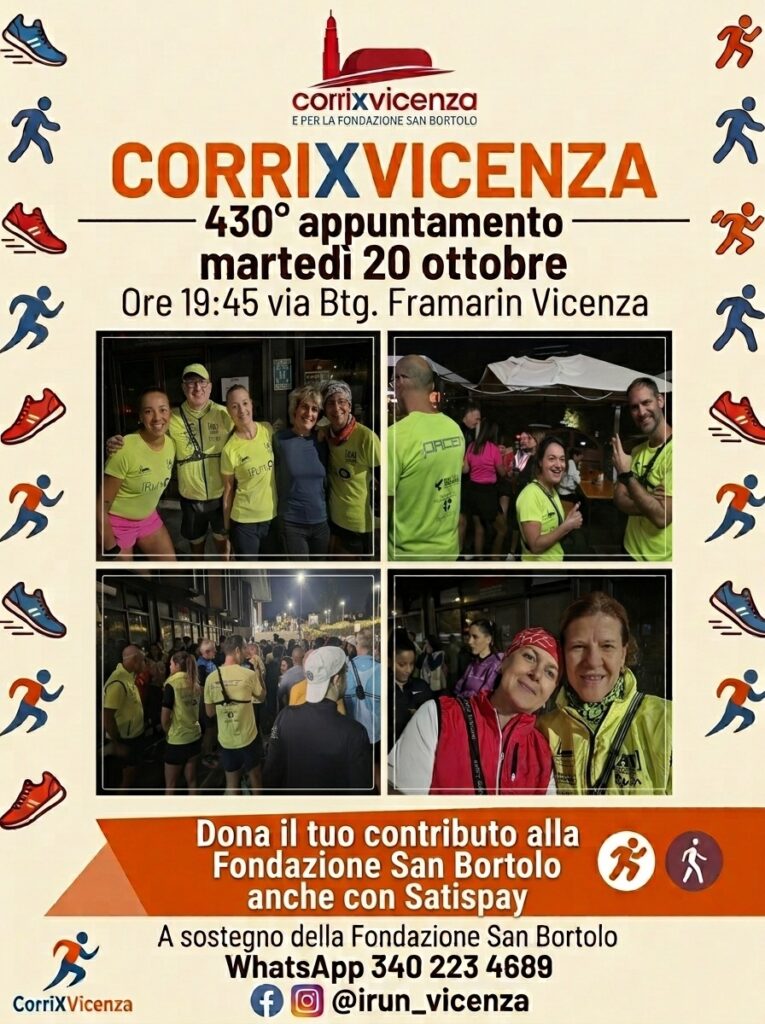 MARTEDI 20 OTTOBRE 430° APPUNTAMENTO CORRIXVICENZA E LA FONDAZIONE SAN BORTOLO CON IL GIRO VILLA ROTONDA CICLABILE